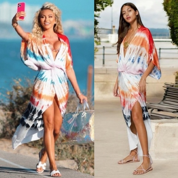 Young Fabulous & Broke The Siren Maxi Dress in Red Rainbow Wash - Picture 1 of 14